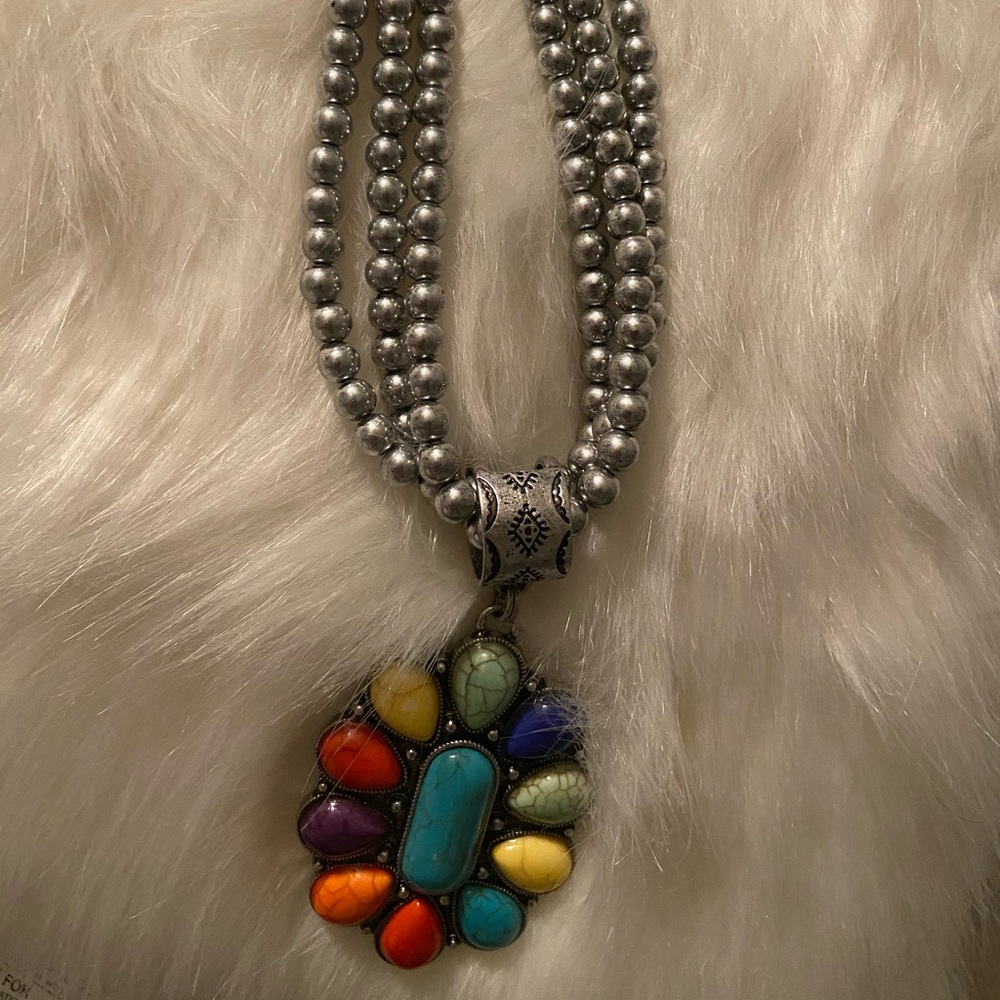 Multicolor SquashBlossom beaded western Necklace